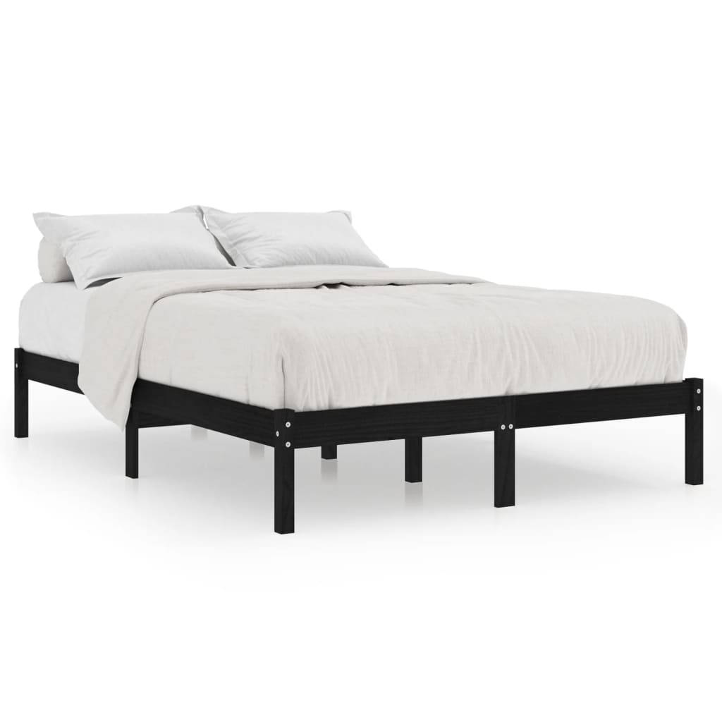 vidaXL Bed Frame | Black | Solid pinewood | 200x200 cm | Bed Frame | Rectangular