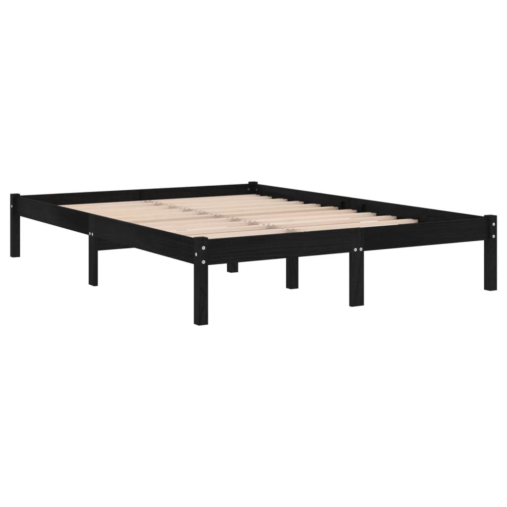 vidaXL Bed Frame | Black | Solid pinewood | 200x200 cm | Bed Frame | Rectangular