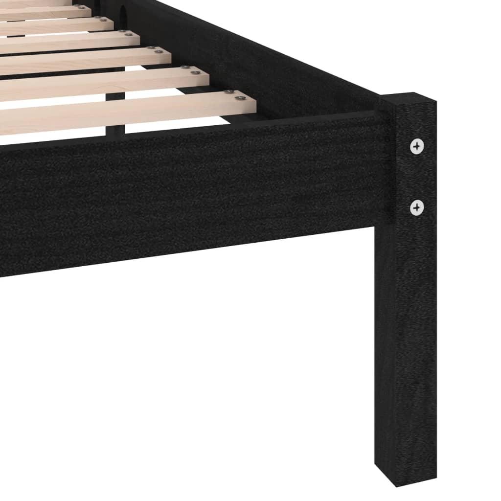 vidaXL Bed Frame | Black | Solid pinewood | 200x200 cm | Bed Frame | Rectangular
