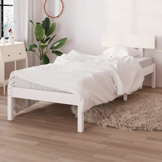 vidaXL Bed Frame | White | Solid Pinewood | Small Single | Durable  | Bed Frame