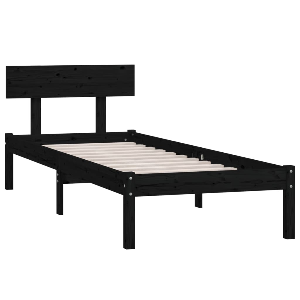 vidaXL Bed Frame | Black | Solid pine wood | Small Single | Bed Frame