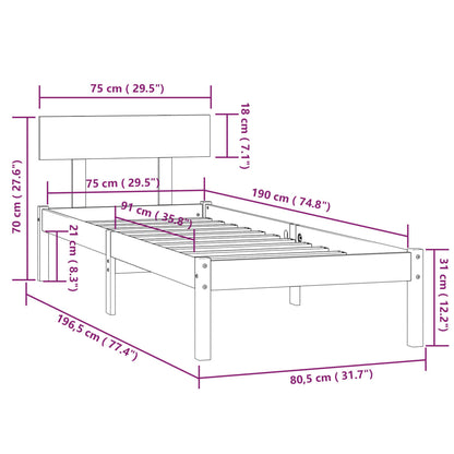 vidaXL Bed Frame | Black | Solid pine wood | Small Single | Bed Frame