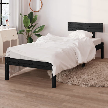 vidaXL Bed Frame | Black | Solid pine wood | Small Single | Bed Frame