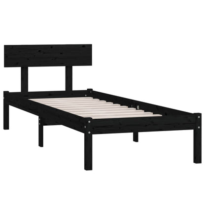 vidaXL Bed Frame | Black | Solid pinewood | Single | Durable | Bed Frame