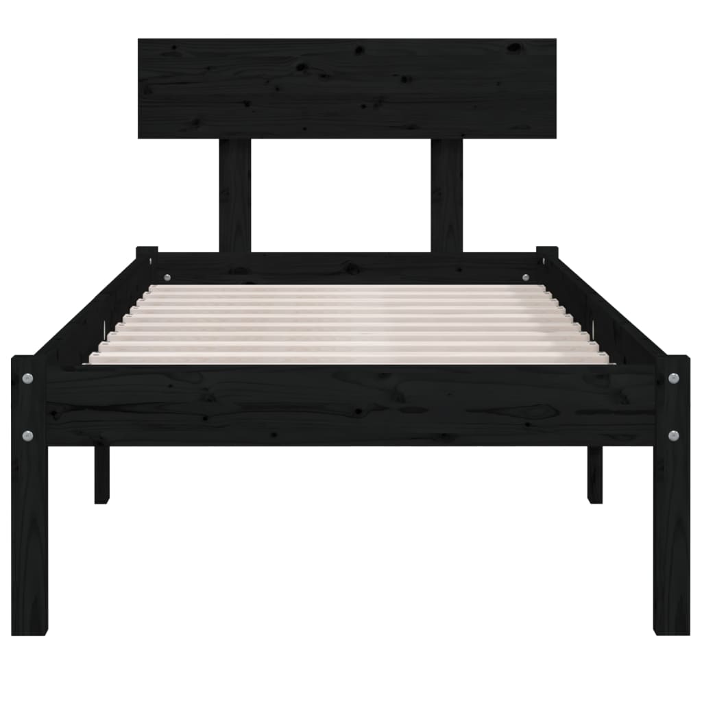 vidaXL Bed Frame | Black | Solid pinewood | Single | Durable | Bed Frame