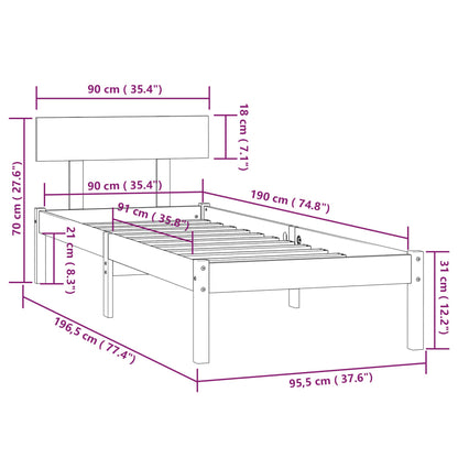 vidaXL Bed Frame | Black | Solid pinewood | Single | Durable | Bed Frame