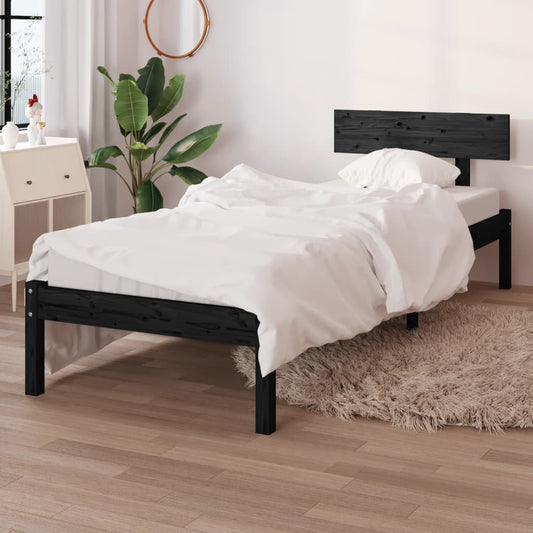 vidaXL Bed Frame | Black | Solid pinewood | Single | Durable | Bed Frame