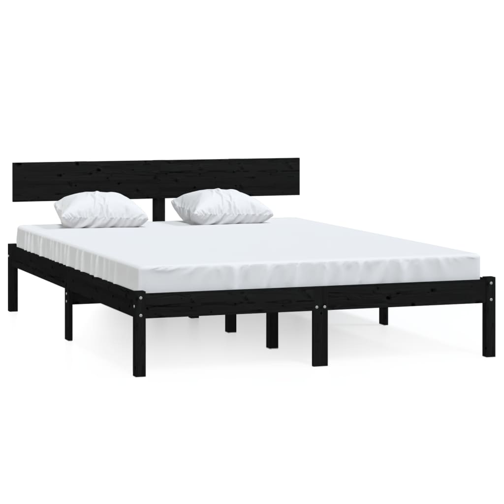 vidaXL Bed Frame | Black | Solid pinewood | Small Double | Hardwood | Bed Frame