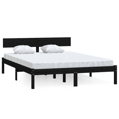 vidaXL Bed Frame | Black | Solid pinewood | Small Double | Hardwood | Bed Frame