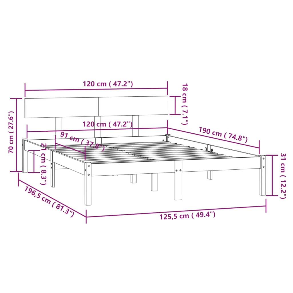 vidaXL Bed Frame | Black | Solid pinewood | Small Double | Hardwood | Bed Frame