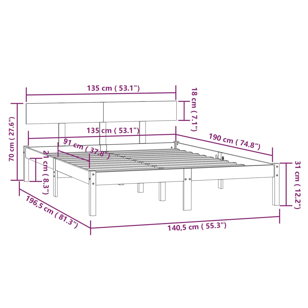 vidaXL Bed Frame | White | Solid Pine wood | Double | Classic/Traditional