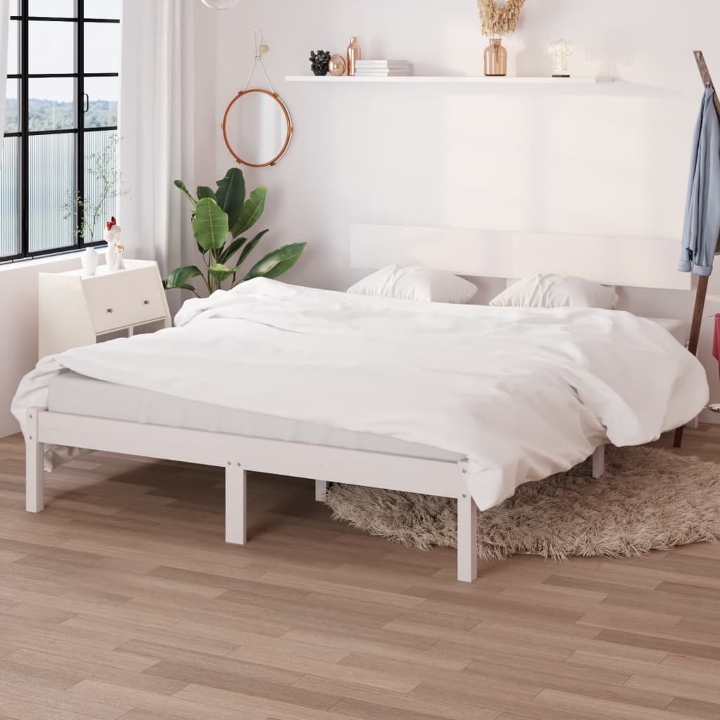 vidaXL Bed Frame | White | Solid Pine wood | Double | Classic/Traditional