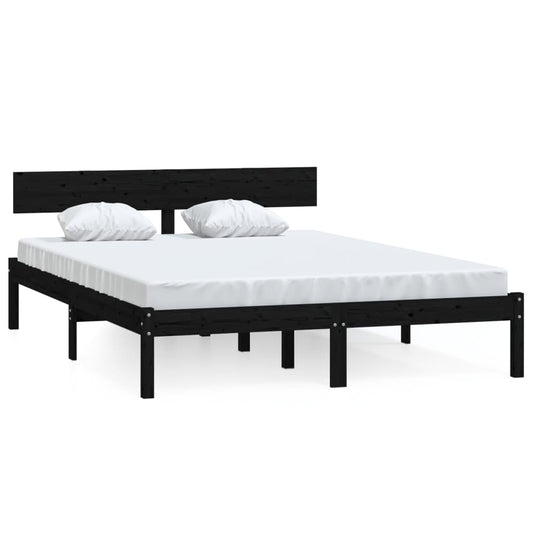 vidaXL Bed Frame without Mattress Black Solid Wood Pine Double