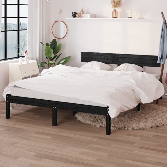 vidaXL Bed Frame without Mattress Black Solid Wood Pine Double