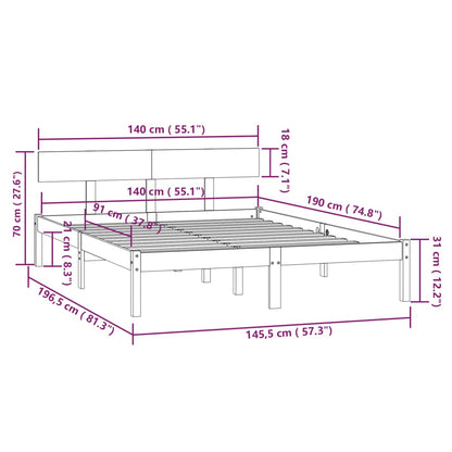 vidaXL Bed Frame without Mattress White Solid Wood 140x190 cm