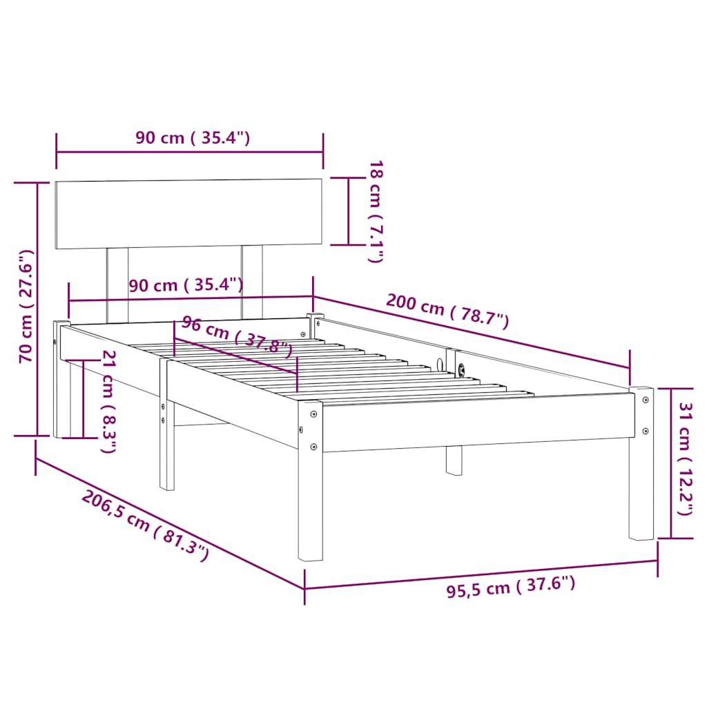 vidaXL Bed Frame | Natural Wood | Solid Pine Wood | Single | Durable | Bed Frame