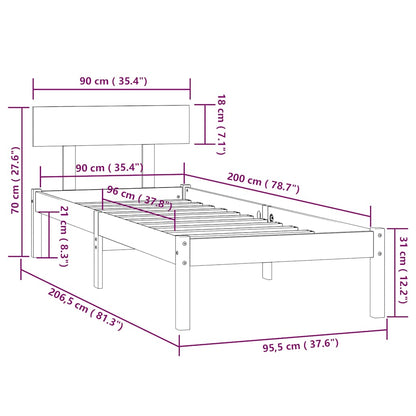 vidaXL Bed Frame | Natural Wood | Solid Pine Wood | Single | Durable | Bed Frame