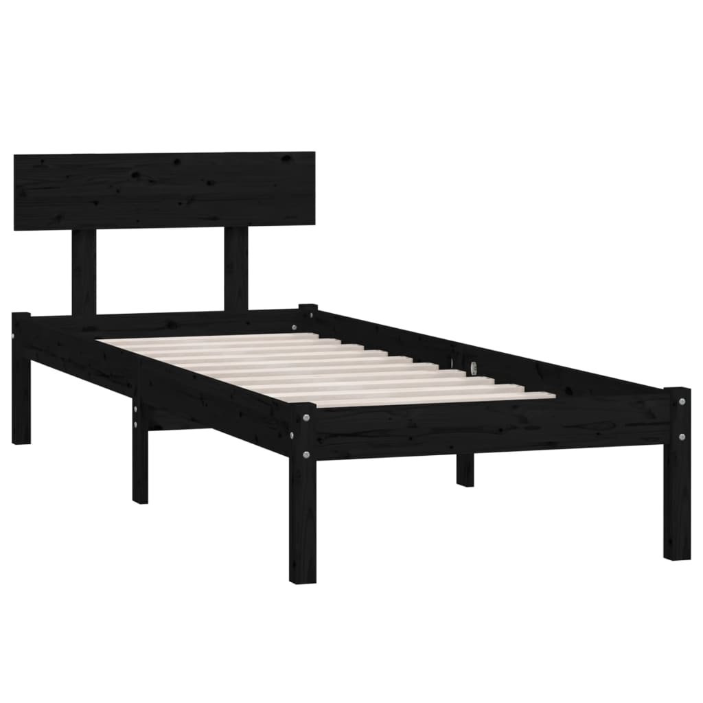 vidaXL Bed Frame | Black | Solid pinewood | Single | Durable | Bed Frame