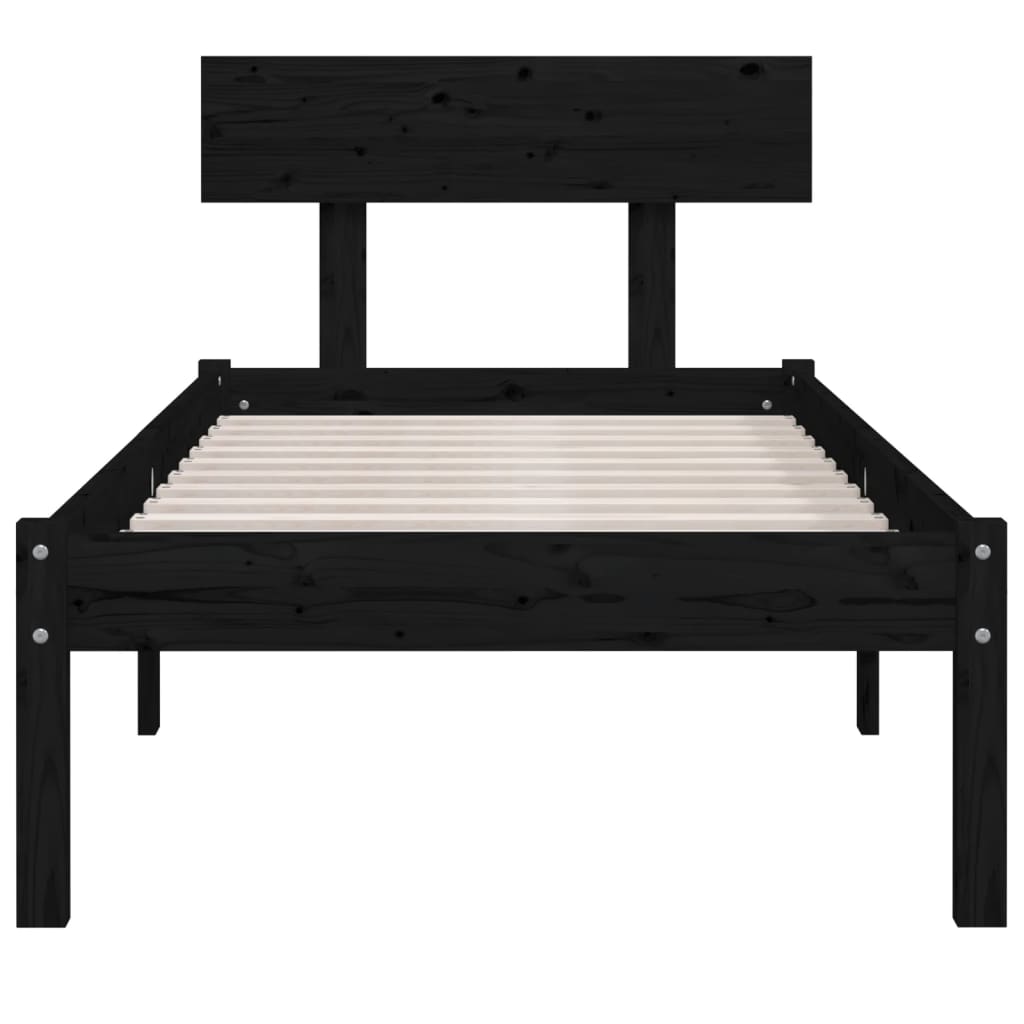 vidaXL Bed Frame | Black | Solid pinewood | Single | Durable | Bed Frame
