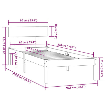 vidaXL Bed Frame | Black | Solid pinewood | Single | Durable | Bed Frame