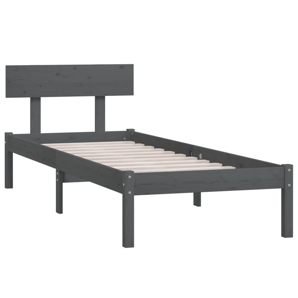 vidaXL Bed Frame | Grey | Solid pine wood | Single | Classic/Traditional