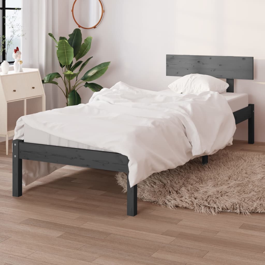 vidaXL Bed Frame | Grey | Solid pine wood | Single | Classic/Traditional