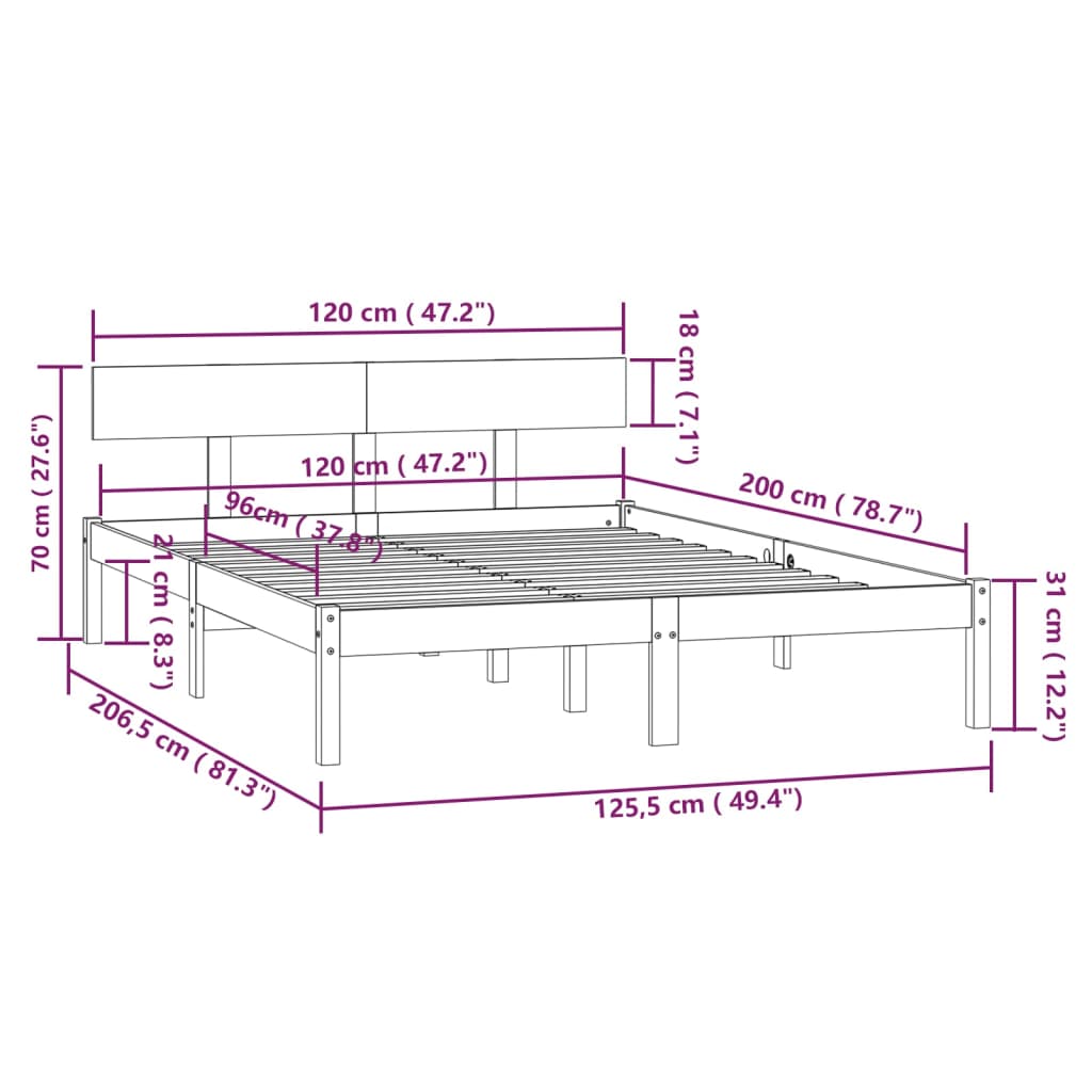 vidaXL Bed Frame without Mattress Solid Wood 120x200 cm