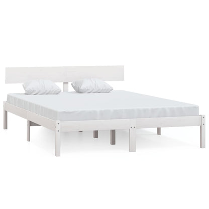 vidaXL Bed Frame | White | Solid Pine Wood | Double | Minimalistic | Bed Frame