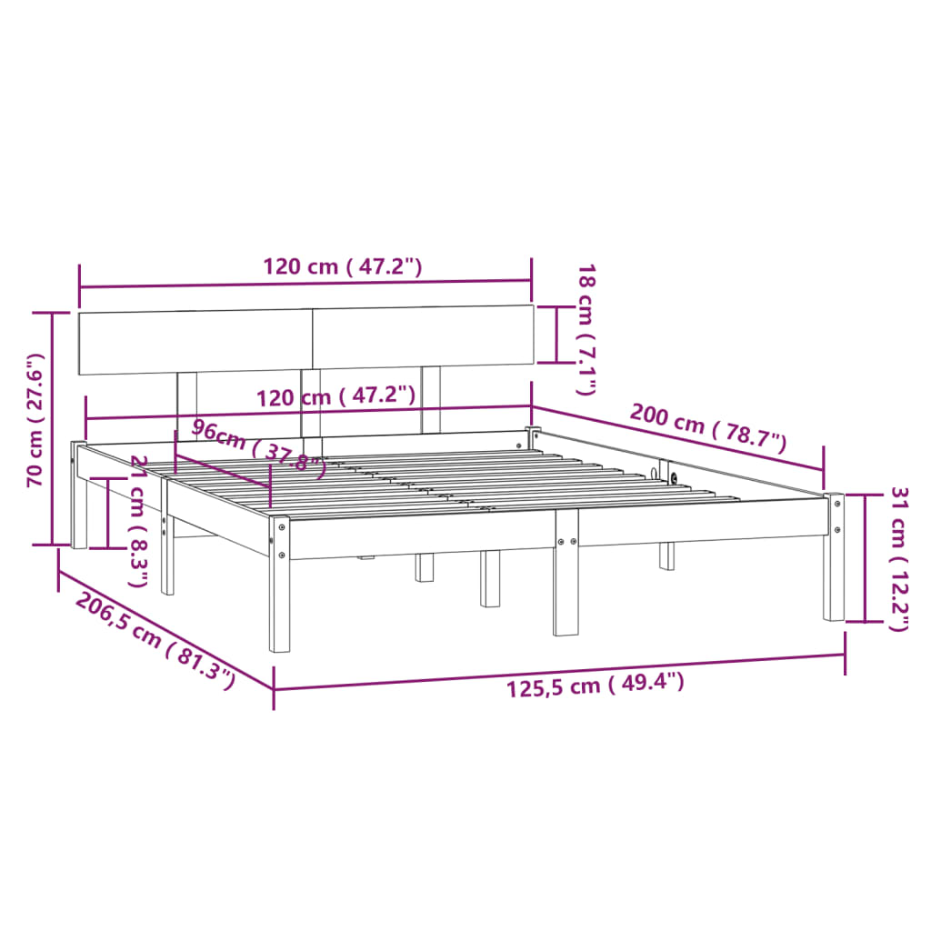 vidaXL Bed Frame | White | Solid Pine Wood | Double | Minimalistic | Bed Frame