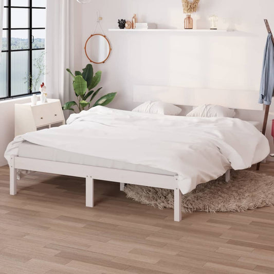 vidaXL Bed Frame | White | Solid Pine Wood | Double | Minimalistic | Bed Frame