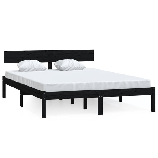 vidaXL Bed Frame | Black | Solid pinewood | Double | Durable | Bed Frame