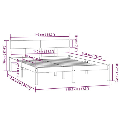 vidaXL Bed Frame without Mattress White Solid Wood 140x200 cm