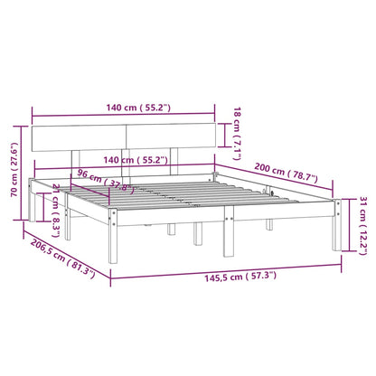 vidaXL Bed Frame | Black | Solid pinewood | Double Bed | Durable | Bed Frame