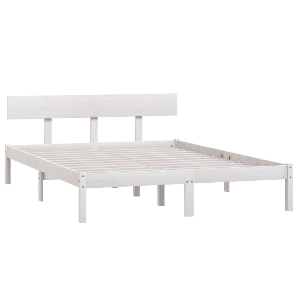 vidaXL Bed Frame | White | Solid Pine Wood | King Size | Classic/Traditional
