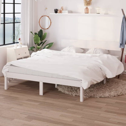 vidaXL Bed Frame | White | Solid Pine Wood | King Size | Classic/Traditional