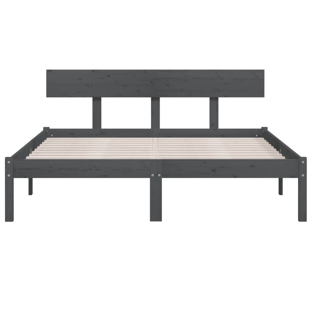 vidaXL Bed Frame without Mattress Grey Solid Wood Pine King Size