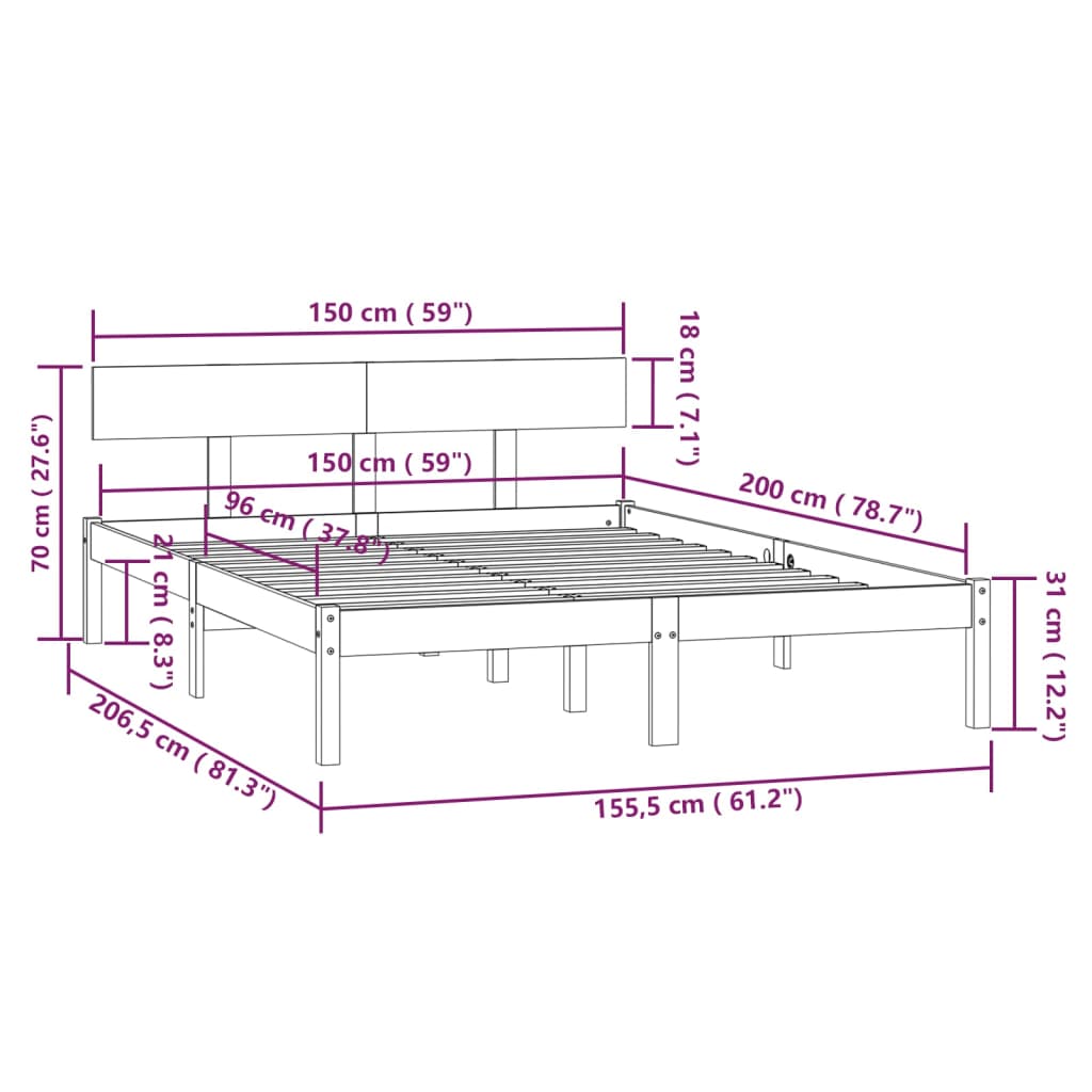 vidaXL Bed Frame without Mattress Grey Solid Wood Pine King Size