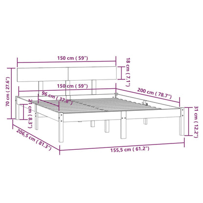 vidaXL Bed Frame without Mattress Grey Solid Wood Pine King Size