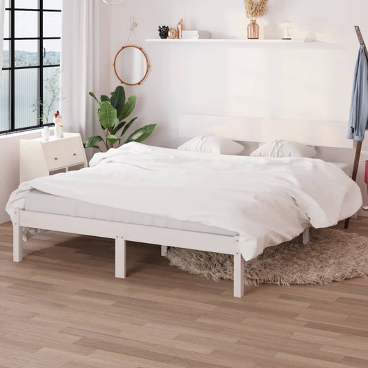 vidaXL Bed Frame | White | Solid Pine Wood | Double | Durable | Bed Frame