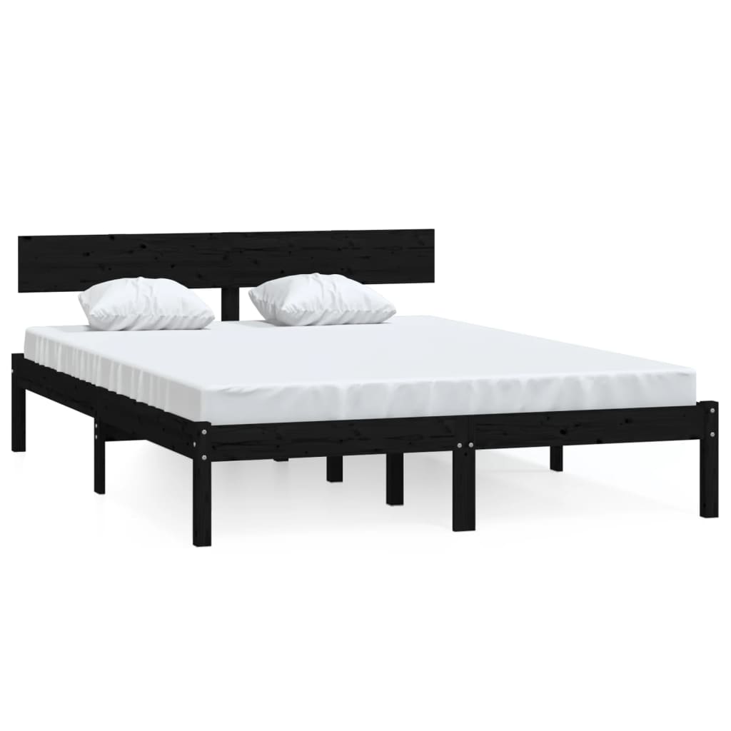 vidaXL Bed Frame without Mattress Black Solid Wood 160x200 cm