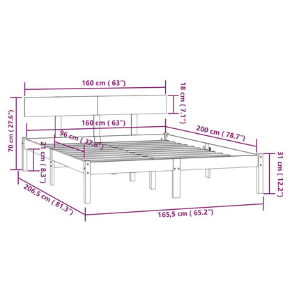 vidaXL Bed Frame without Mattress Black Solid Wood 160x200 cm