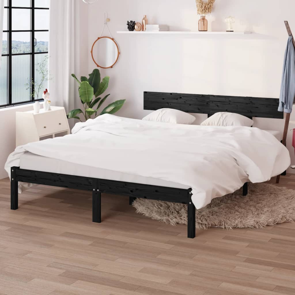 vidaXL Bed Frame without Mattress Black Solid Wood 160x200 cm