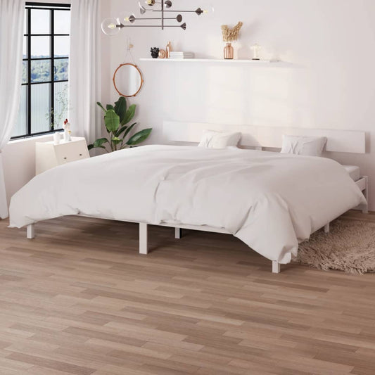 vidaXL Bed Frame | White | Solid pine wood | Super King |  Durable | Bed Frame
