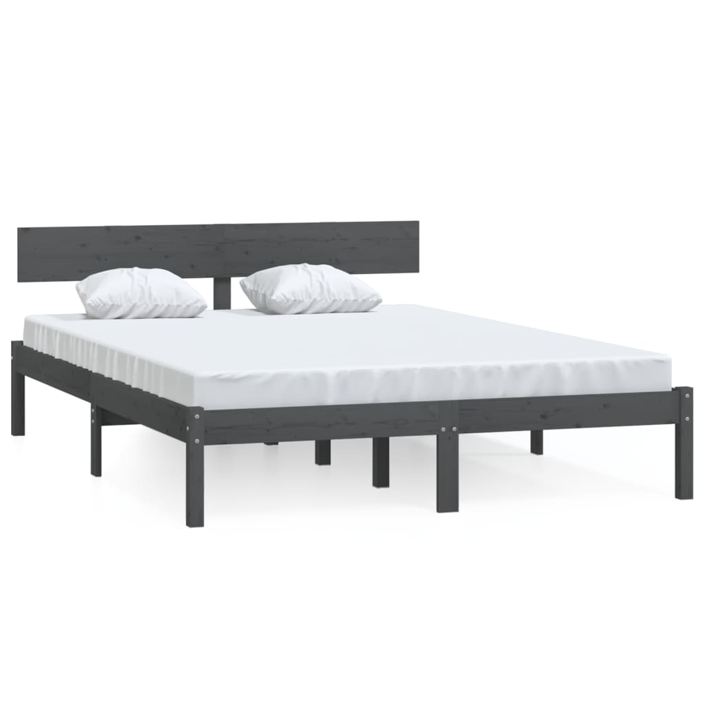vidaXL Bed Frame | Grey | Solid pinewood | 200 x 200 cm | Durable | Bed Frame