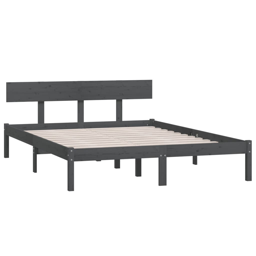 vidaXL Bed Frame | Grey | Solid pinewood | 200 x 200 cm | Durable | Bed Frame