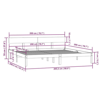 vidaXL Bed Frame | Grey | Solid pinewood | 200 x 200 cm | Durable | Bed Frame