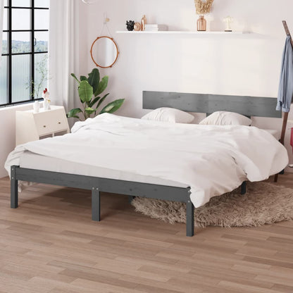 vidaXL Bed Frame | Grey | Solid pinewood | 200 x 200 cm | Durable | Bed Frame