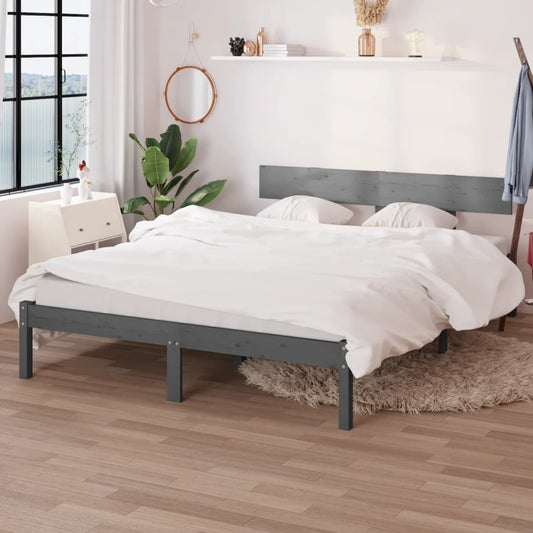 vidaXL Bed Frame | Grey | Solid pinewood | 200 x 200 cm | Durable | Bed Frame