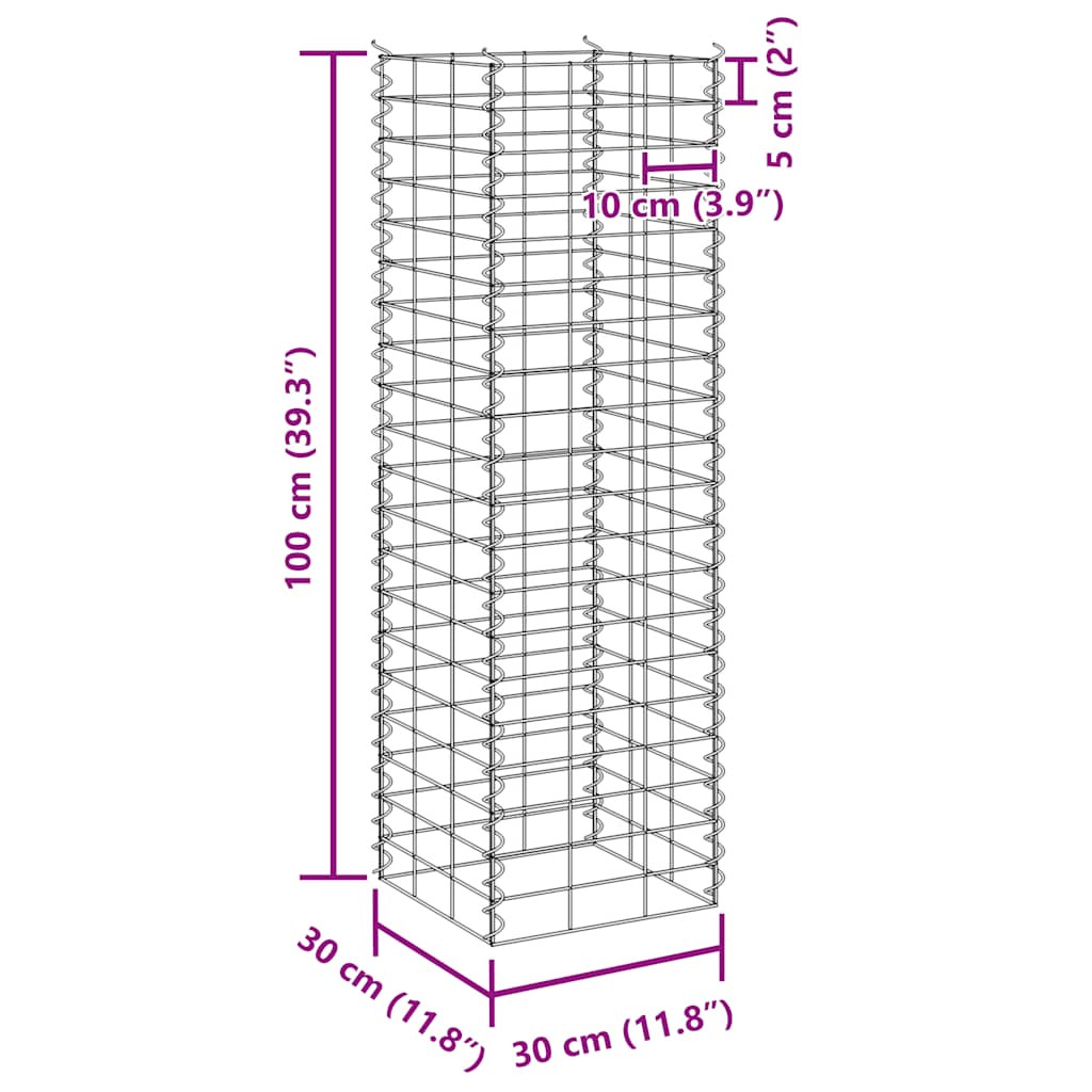 vidaXL Gabion Raised Beds 3 pcs 30x30x100 cm Iron