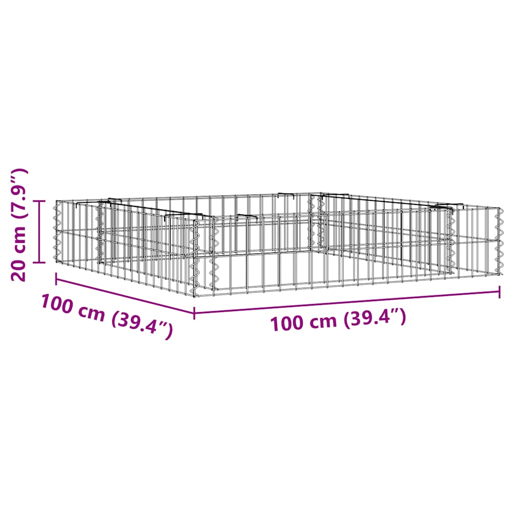 vidaXL Gabion Raised Bed Galvanised Steel 100x100x20 cm
